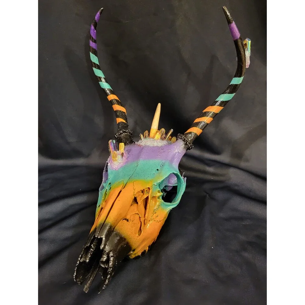 Deer Skull Oddity with crystals. Real animal skulls, Painted Animal Skull, Taxid